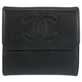 Chanel Black Leather Compact Wallet Black