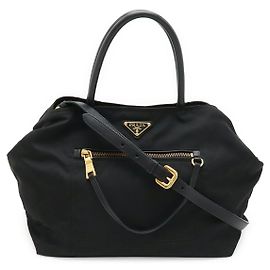 Prada Nylon-Leder-Tote-Bag Schwarz