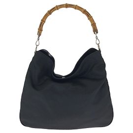 Gucci Bamboo Nylon Shoulder Handbag Black