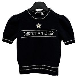 Dior Kurzärmeliger Strickpullover aus Kaschmirwolle Blau