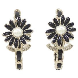 Chanel AB9650 Stud Earrings Black White Golden