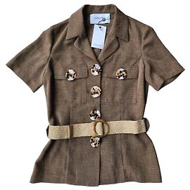 Georges Rech braune Kurzarm-Bluse mit Gürtel Braun