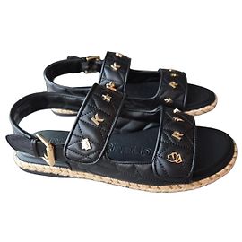 Karl Lagerfeld Quilted Black Leather Sandals Black