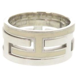 Hermès Hermes Move H #52 Sterling Silver 925 Band Ring Silvery Cream