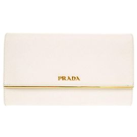 Prada Saffiano Leather Long Wallet White