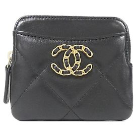 Chanel 19 Line Black Leather Coin Purse Black
