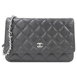 Chanel Timeless Classic Line 33814 Wallet Chain Black Dark red