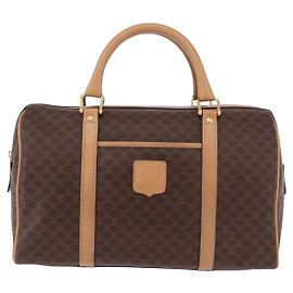 Céline Celine Vintage Macadam Boston em lona e couro Marrom