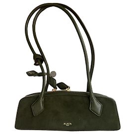 Alaïa Teckel Petit Sac en Daim et Cuir Goa Brillant - Vert Olive Vert olive