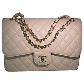 Chanel Classic Flap Medium Bag in Beige Caviar Leather Beige