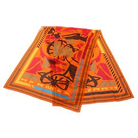 Stola Hermès PUZZLE Seta e Cotone Marrone Rosso Arancio Marrone Rosso Arancione