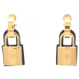 Hermès Boucles d'oreilles Hermes O'Kelly D-stamp Doré Bleu Marine