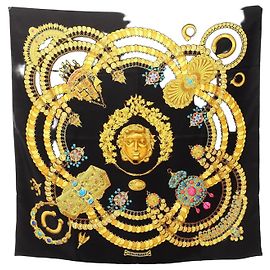 Lenço de seda Hermès Carre 90 Kosmima Preto Multicor Amarelo