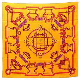 Hermès Hermes Carré 90 Mors et Gourmettes Schal Rot Mehrfarben Gelb