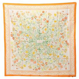 Sciarpa Carré 90 Oeillets Sauvages Hermès Bianco Multicolore Arancione