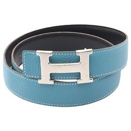 Hermès Ceinture H réversible Hermes Constance Noir Argenté Bleu