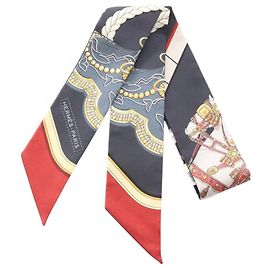 Lenço Hermès Twilly GRAND APPARAT Multicor Amarelo Azul marinho