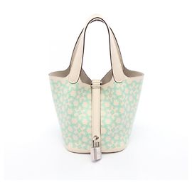 Hermès Hermes Picotin Lock Micro Lucky Daisy Handbag Blue Green Cream