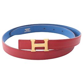Hermès Cinturón Hermes Mini Constance de cuero reversible Roja Azul
