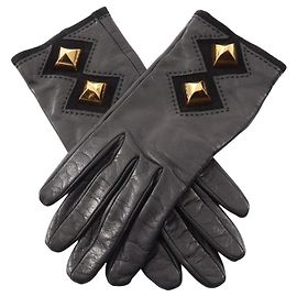 Luvas de couro Medor para mulheres Hermès Preto Dourado