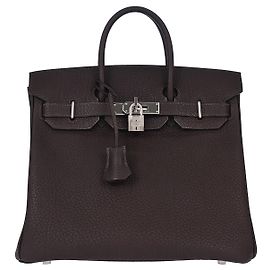 Hermès Hermes HAC Birkin Black Fjord com Hardware Palladium 28 Marrom