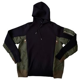 Sacai Sudadera con Capucha Patchwork Verde y Negro Verde Azul marino