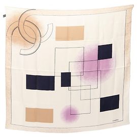 Chanel Coco Mark Schal Weiß Mehrfarben Beige