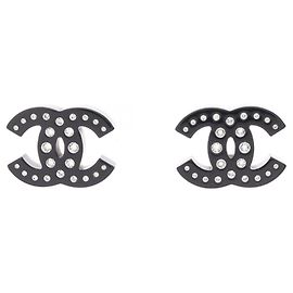 Chanel Coco Mark Stud Earrings Black