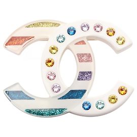 Broche Chanel Coco Mark Blanc Multicolore
