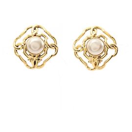 Boucles d'oreilles puces plaquées or Chanel Blanc Doré