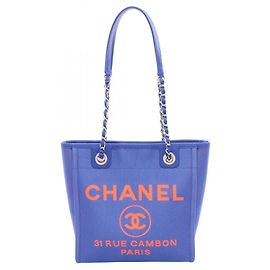 Sac cabas Chanel Deauville PM Rouge Bleu
