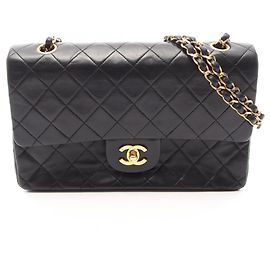 Chanel Matelassé Double Flap Schultertasche Schwarz