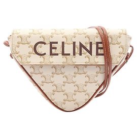 Céline Mini bolsa de ombro Celine Triomphe Triangle Marrom Cru
