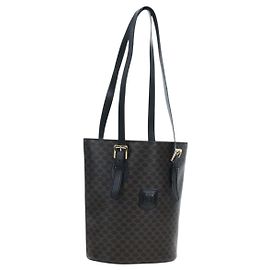Céline Borsa Tote CELINE Macadam in tela PVC e pelle nera e oro Auth 191815V Nero D'oro