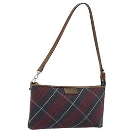 BURBERRY Nova Check Blue Label Hand Pouch Canvas Navy Silver Auth hk3935A Silvery Navy blue