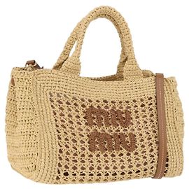 Miu Miu Woven Tote Bag Raffia 2way Beige Gold Tone Auth ki6738M Beige Other
