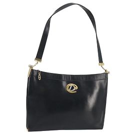 Bolsa de Ombro Christian Dior em Pele de Vitelo Preta e Dourada Auth 191075 Preto Dourado