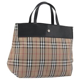 BURBERRY Nova Check Tote Bag Nylon Beige Silver Auth kk695A Silvery Beige