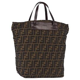 FENDI Zucca Canvas Handtasche Schwarz Braun Auth 193515 Braun Schwarz