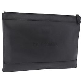 BALENCIAGA Clutch Bag Leather Black Silver 373834 Auth 193517A Black Silvery