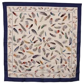 Hermès Sciarpa HERMES Carre 90 ”PLUMES” Seta Blu Auth ki6752 Blu
