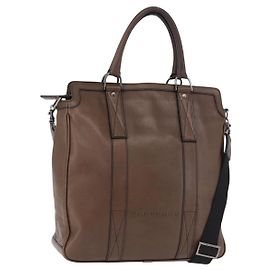 Bolsa Tote BURBERRY de couro 2way Marrom Prata Auth ka5407 Marrom Prata