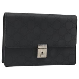 GUCCI GG Clutch Bag Nylon Black Silver 018 1600 Auth ep15330 Black Silvery