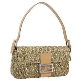FENDI Borsa a Spalla Mamma Baguette in Tweed e Perline Oro Argento 8BR000 Auth yk20672SAM Argento Altro