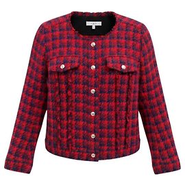 Iro Red / Blue Quilombe Metallic Frayed Tweed Blazer Jacket Red