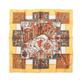 Lenço de seda Hermès Carré 90 "LE TAROT" Amarelo Amarelo
