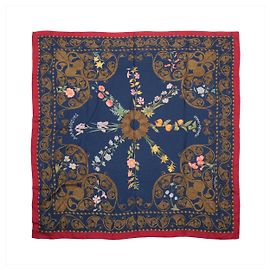 Sciarpa in Cashmere e Seta Hermès Carré Géant "ARABESQUES" Blu Navy x Rosso Blu navy