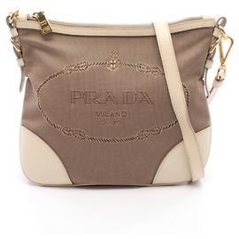 Prada LOGO JACQUARD Handtasche/Schultertasche Beige Roh