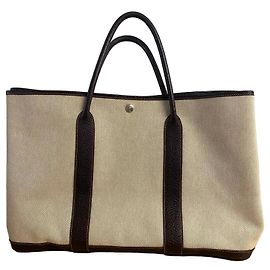 Hermès Garden Party Tote Bag – Beige Canvas & Dark Brown Leather Other