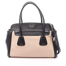Prada PRADA Logo 2-Way Handbag Black Cream